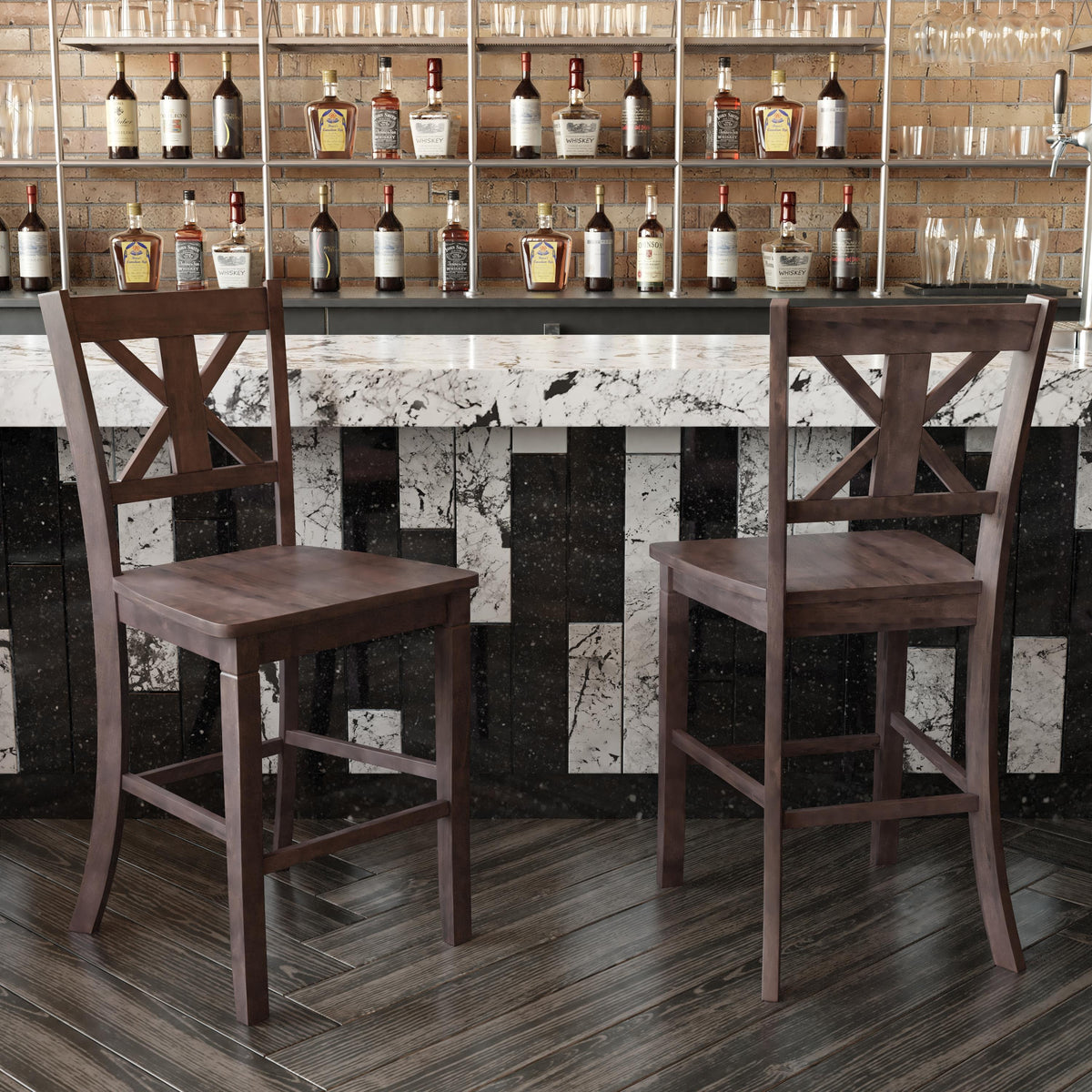 Flash Furniture Commercial Grade Wooden Counter Height Stool in Antique White Wash, Set of 2
