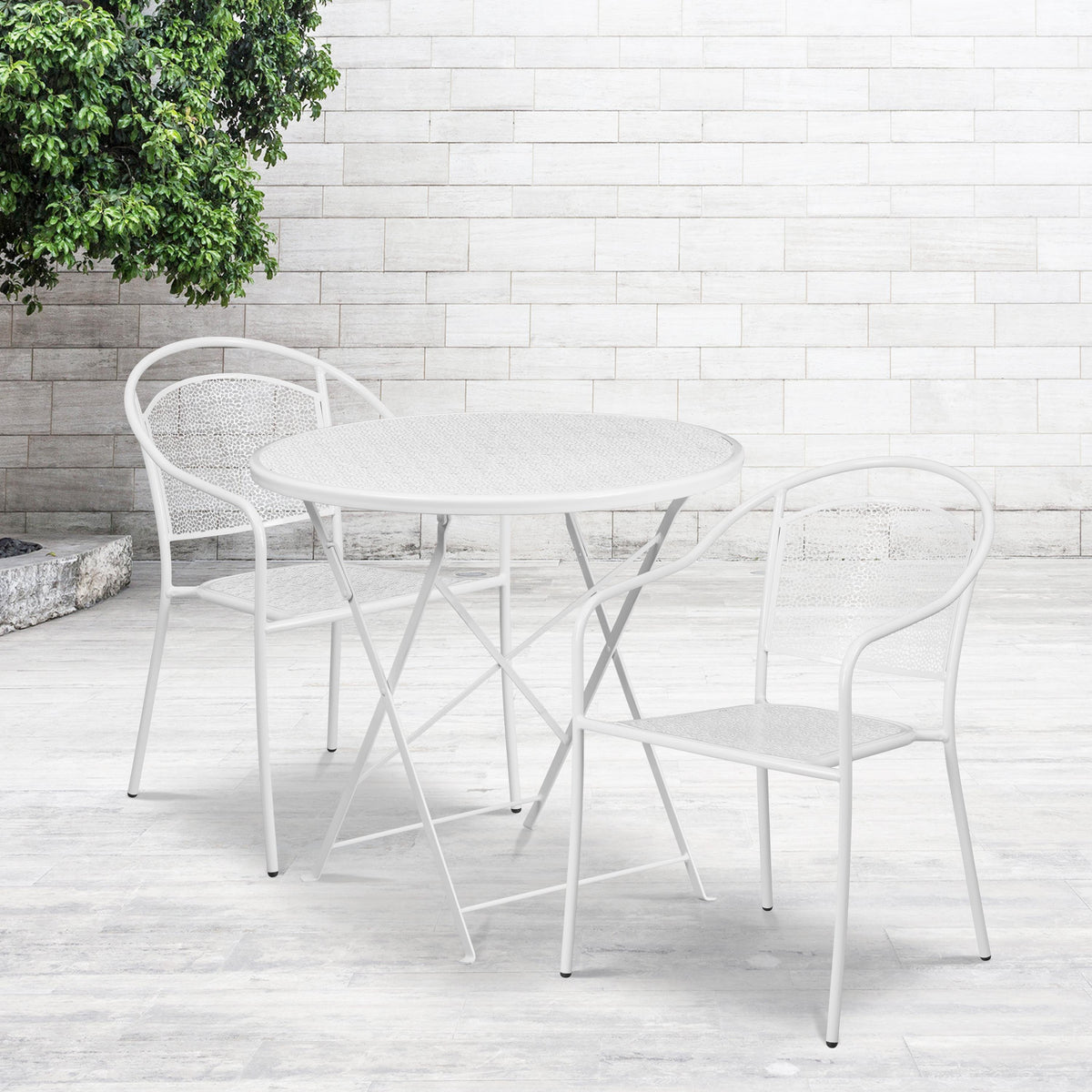 Flash Furniture 30" Round Coral Indoor-Outdoor Steel Folding Patio Table Set with 2 Chairs