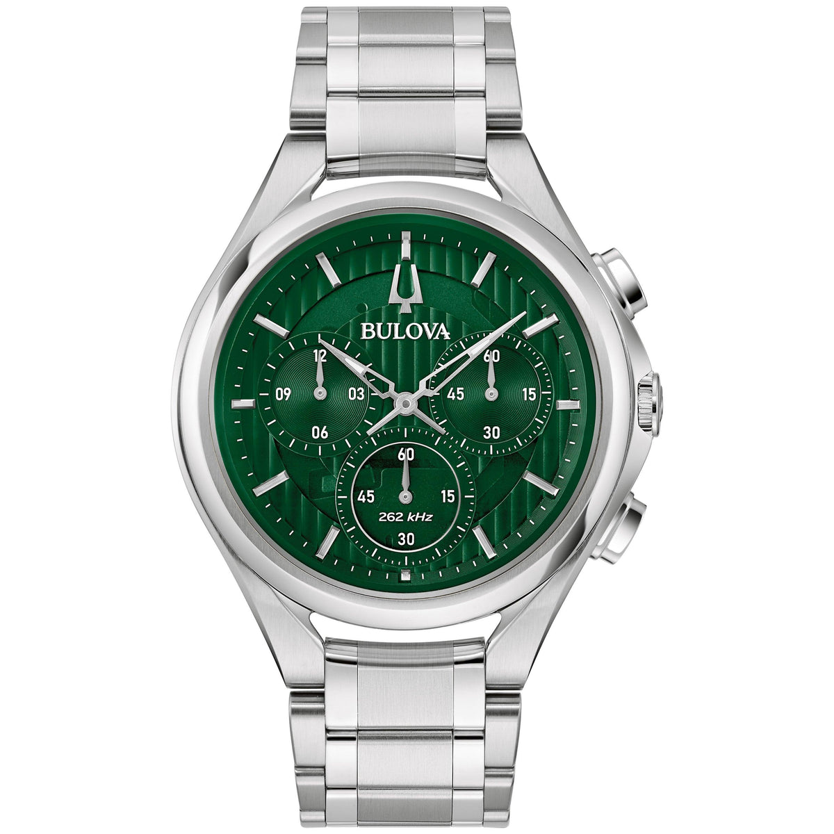 Bulova Men's CURV Chronograph Silver-Tone Stainless Steel Watch Green Dial