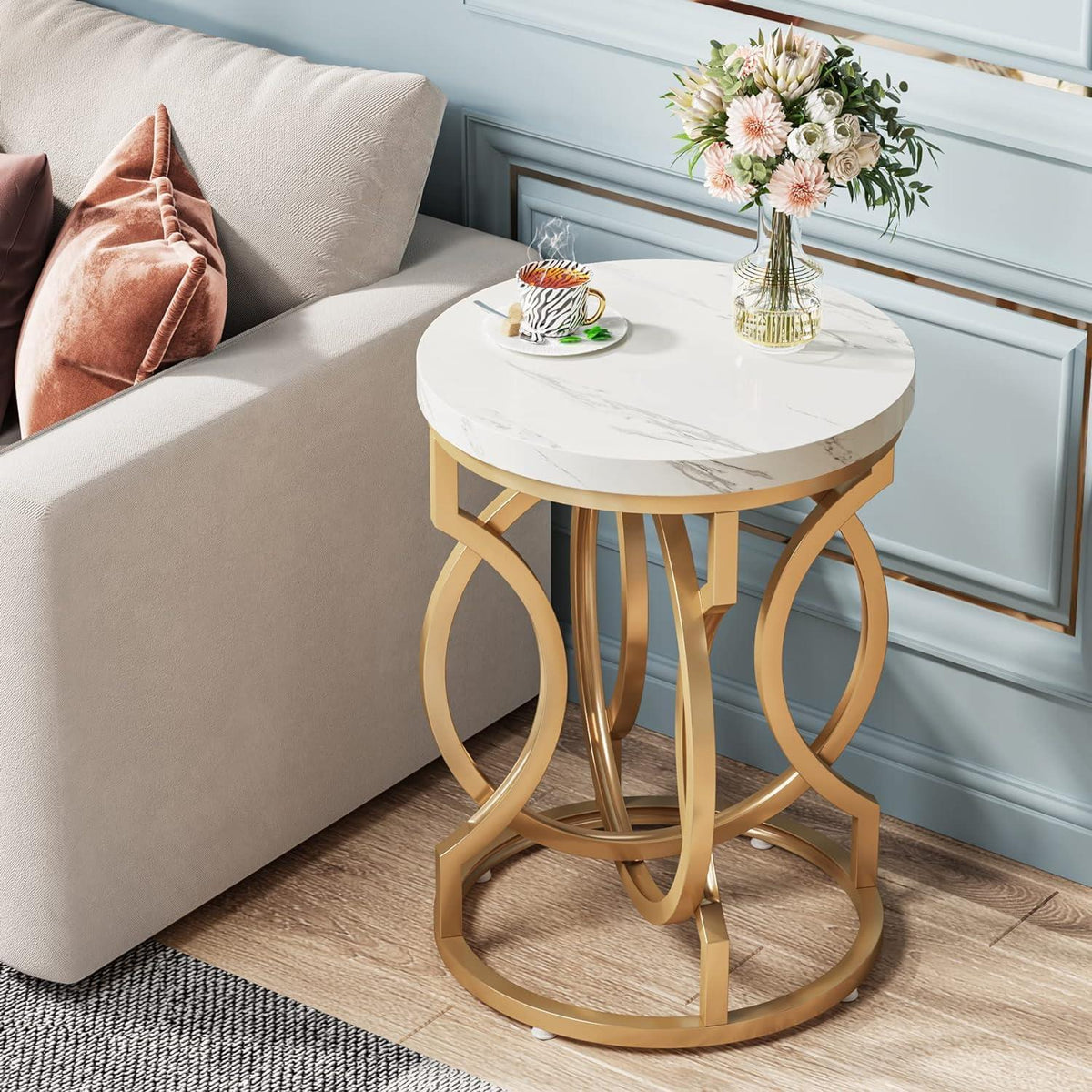 Stark Home 20" Round End Table With Faux Marble Top