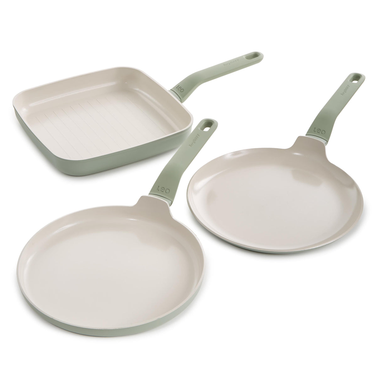 BergHOFF Balance 3Pc Nonstick Ceramic Specialty Cookware Set, Recycled Aluminum, Sage