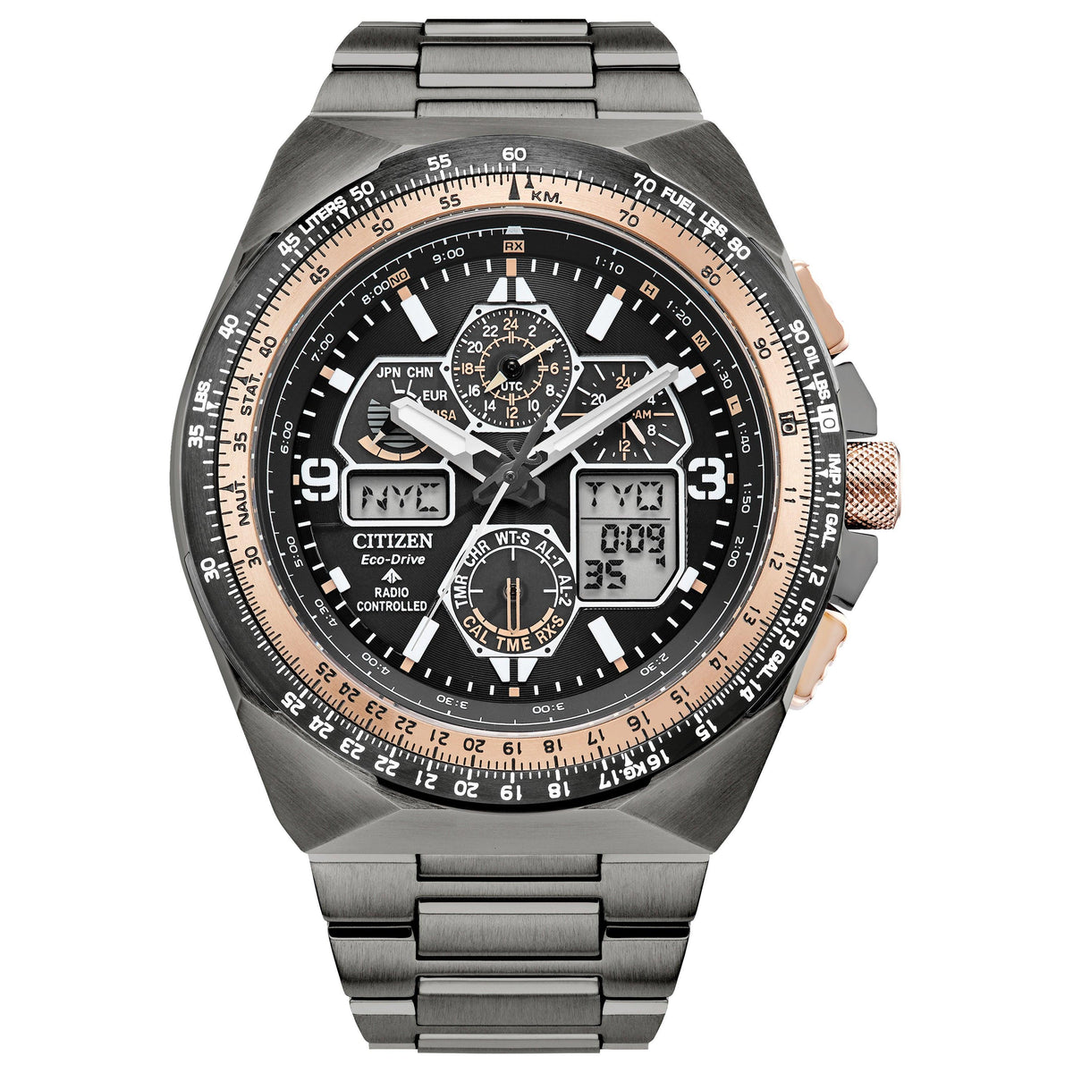 Citizen Men's Promaster Skyhawk A-T Eco-Drive Gray IP Stainless Steel Watch Black Dial