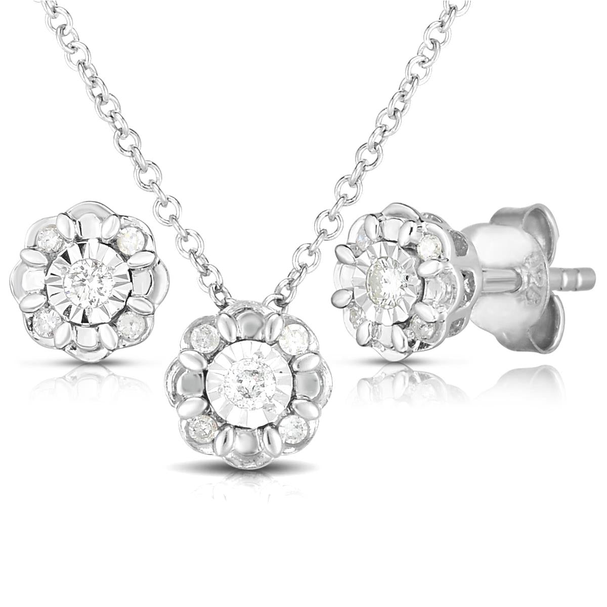 Jilco Inc Diamond Earrings and Necklace Set