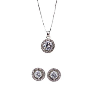 Completely Bella White Gold Tone Halo CZ Necklace and Earrings Set