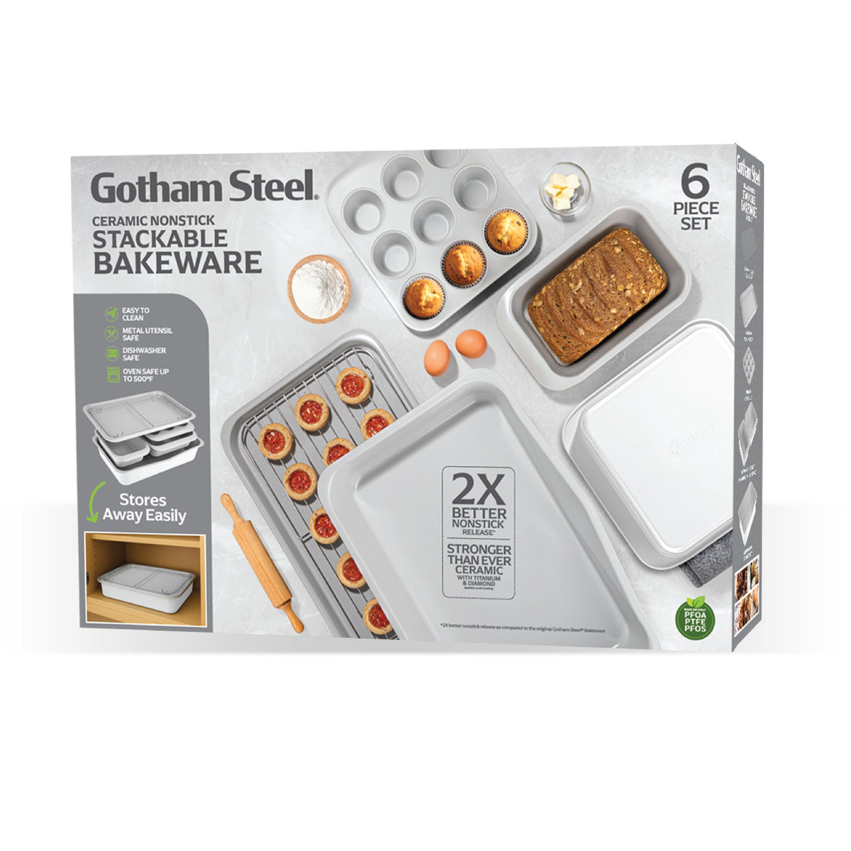 Gotham Steel Cookware Stackable Bakeware Set Size 6 pieces