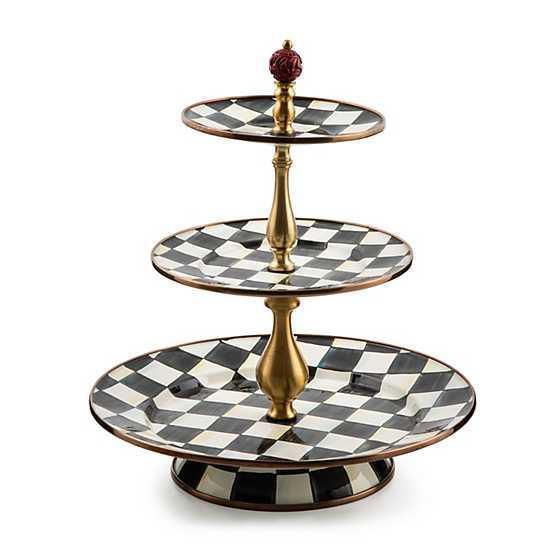 MacKenzie-Childs Sterling Check Three Tier Sweet Stand