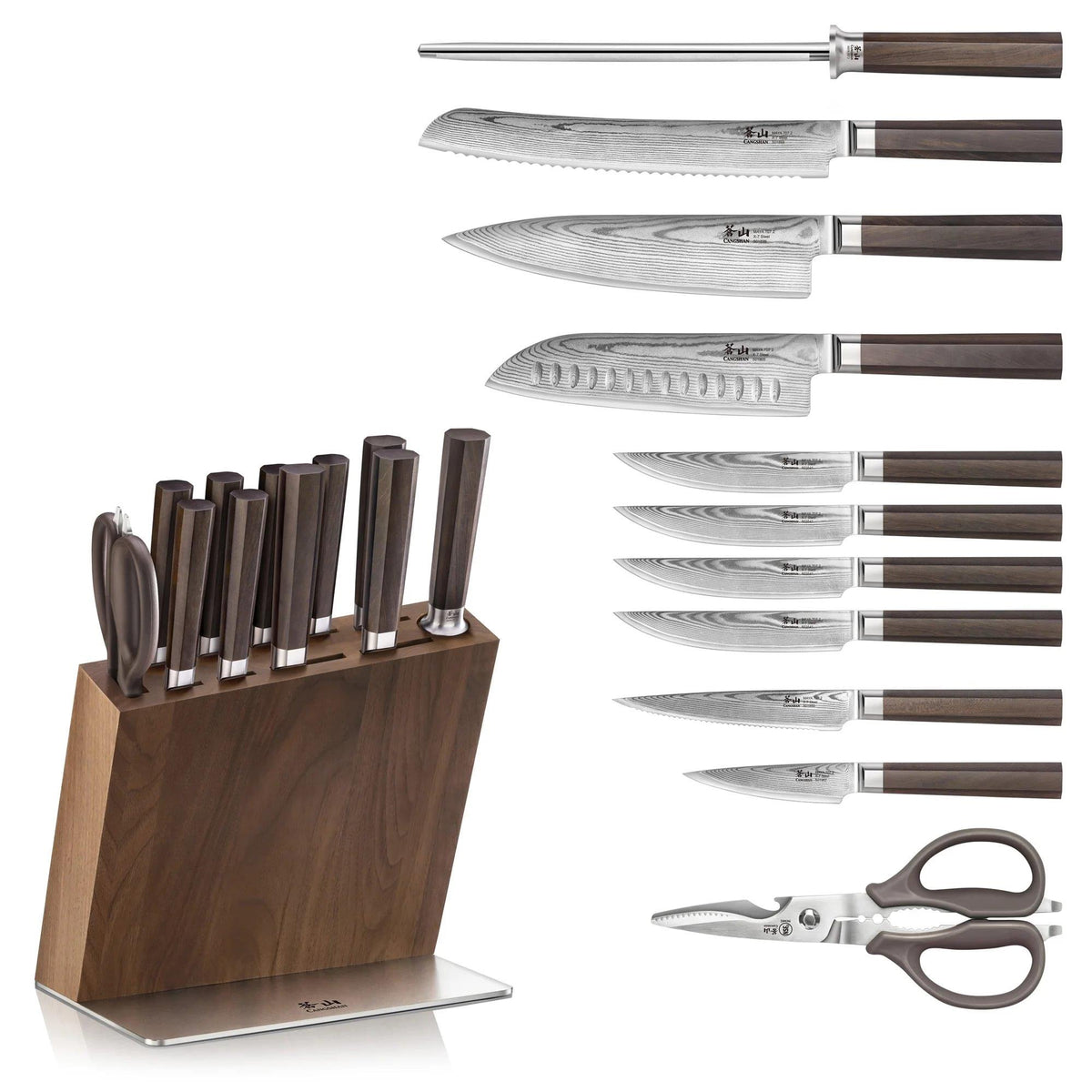 Cangshan 12-Piece Maya Series HUA Knife Block Set - Walnut