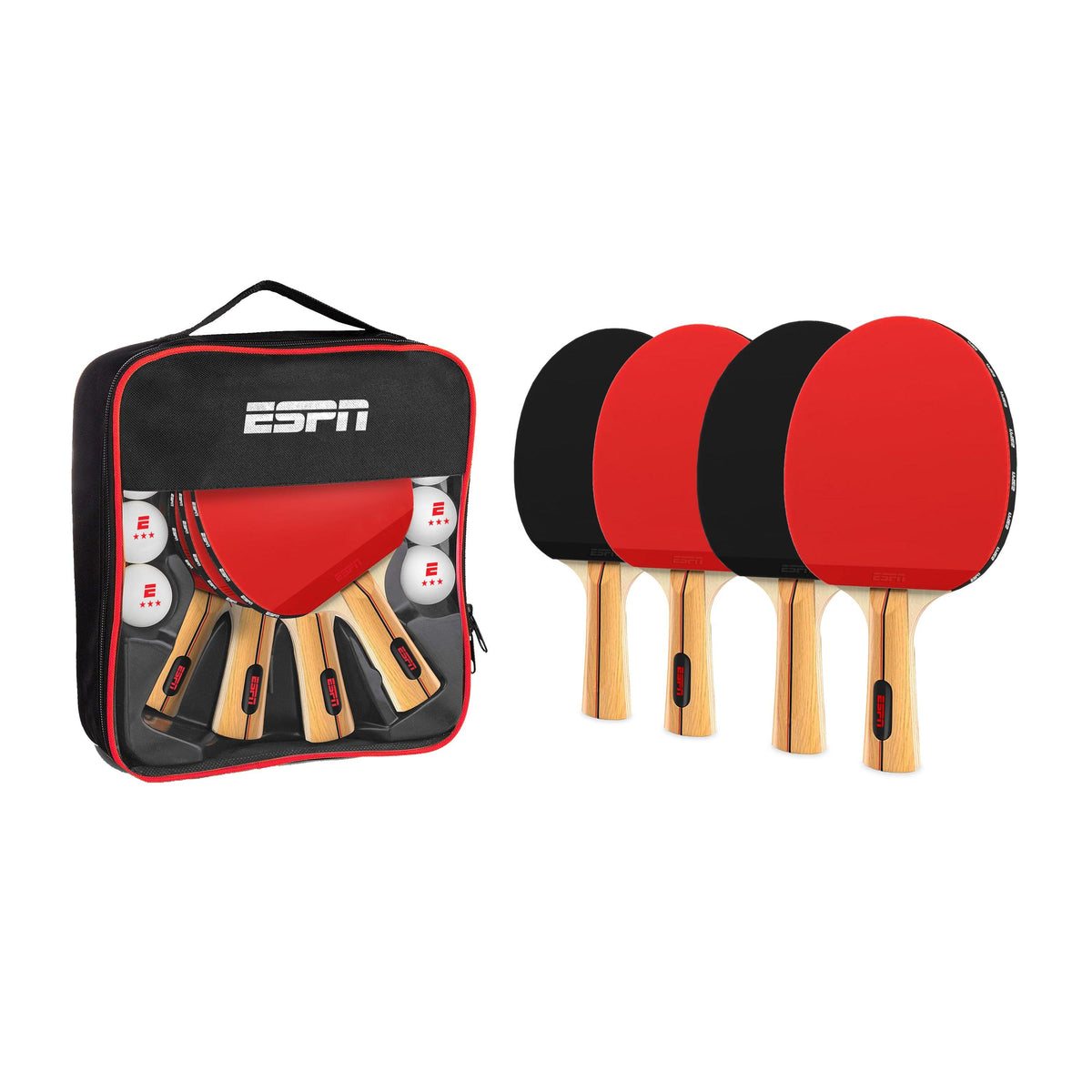 ESPN High Performance Ping Pong Paddles Set of 4 w/ 8 Ping Pong Balls