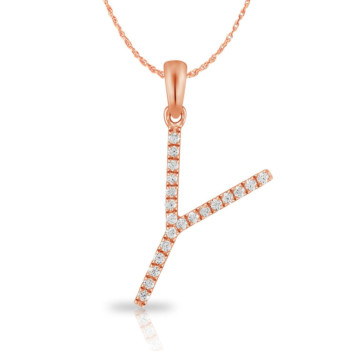 PARIKHS Diamond Initial Pendant Alphabet 'Y' in 10K Rose Gold 0.10 ct , IJK color - I3 clarity