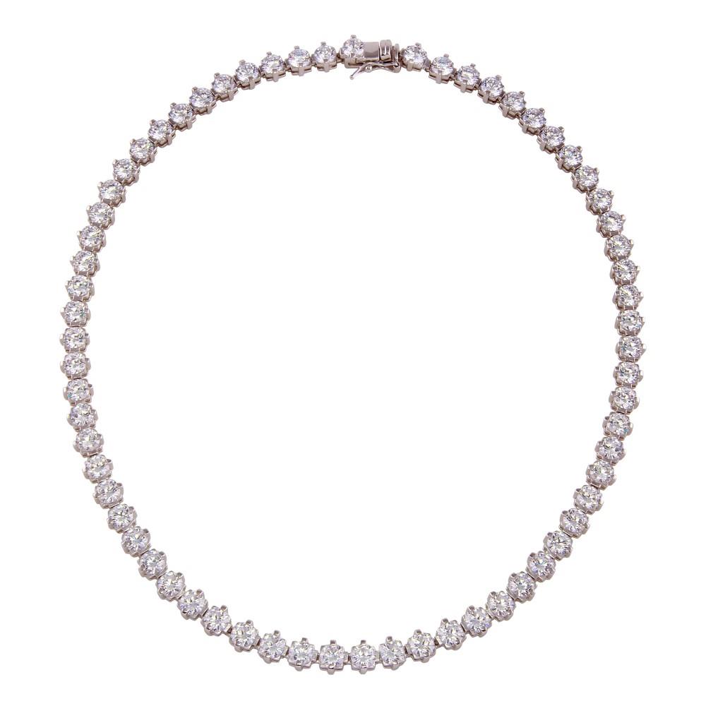 PARIKHS Rhodium Plated Tennis CZ Necklace in 925 Sterling Silver