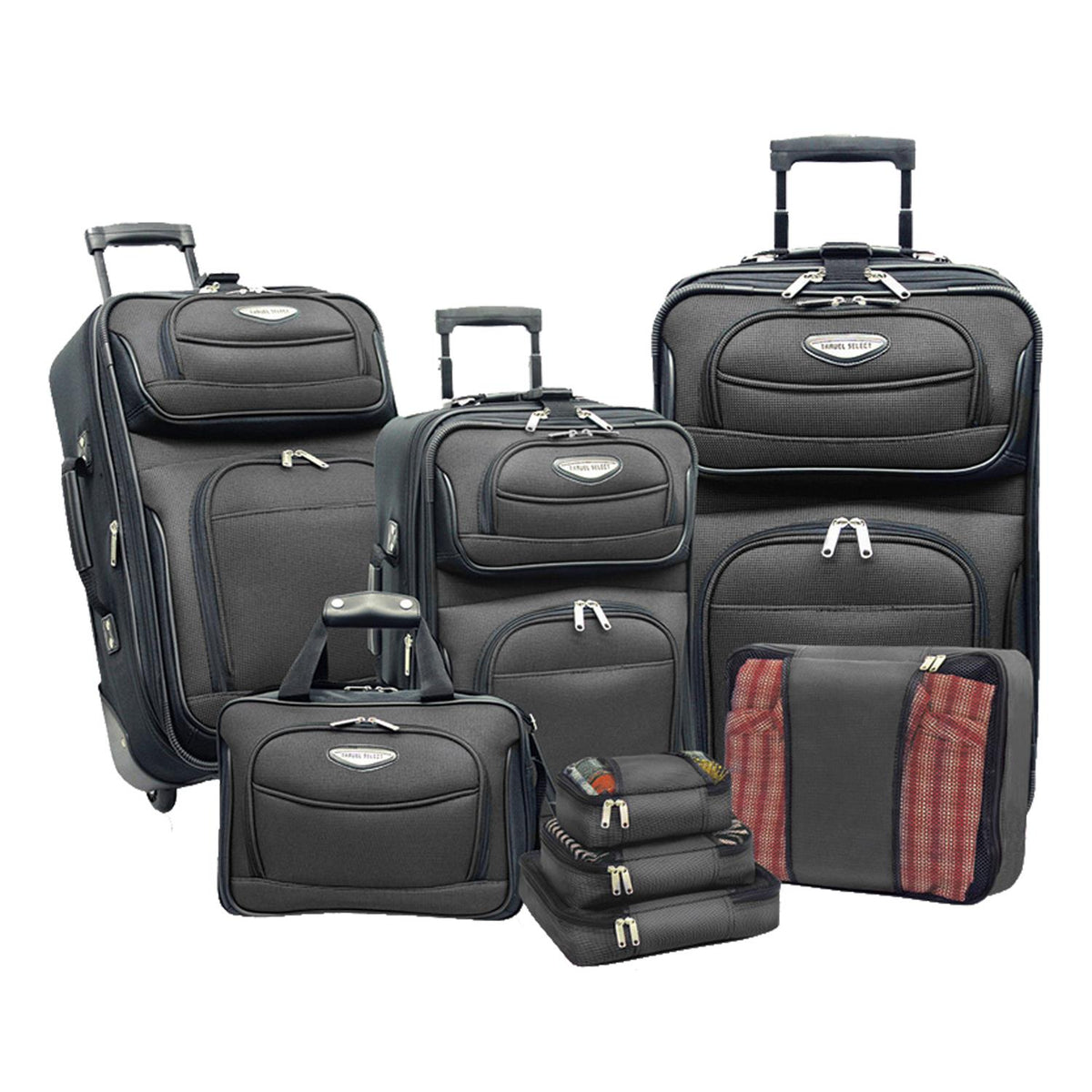 Traveler's Choice Travel Select Amsterdam 8-Piece Expandable Uprights, Tote Bag & Packing Cubes Luggage Set Navy