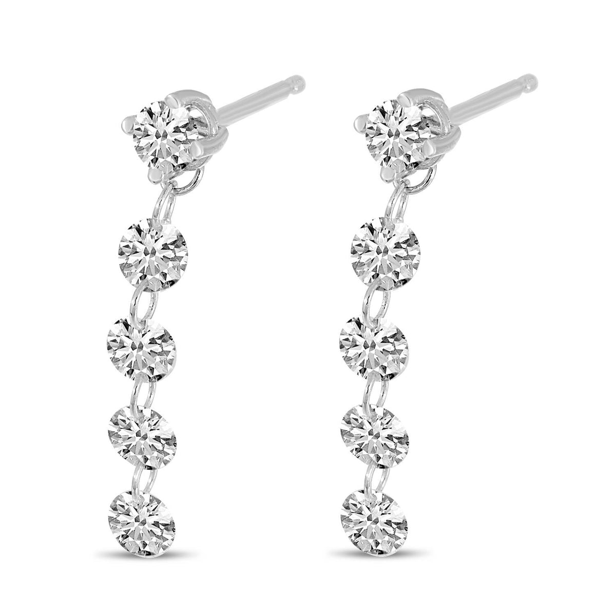 Distinctive 14K White Gold Dashing Diamond 5-Stone Drop Earrings