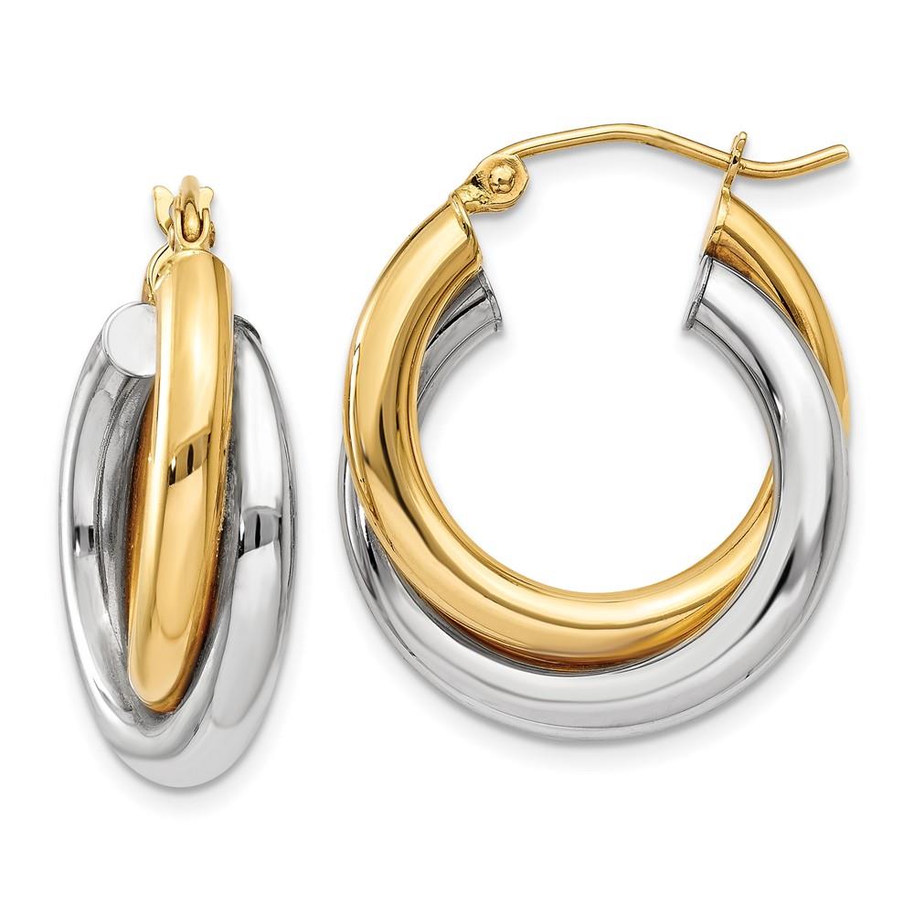 Distinctive 14k Two-tone Polished Double Tube Hoop Earrings