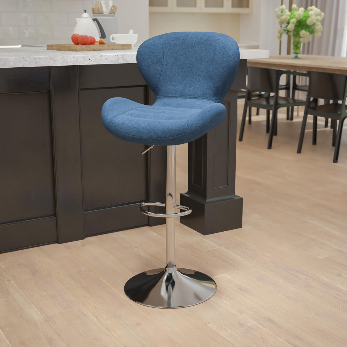 Flash Furniture Contemporary Charcoal Fabric Adjustable Barstool with Curved Back & Chrome Base
