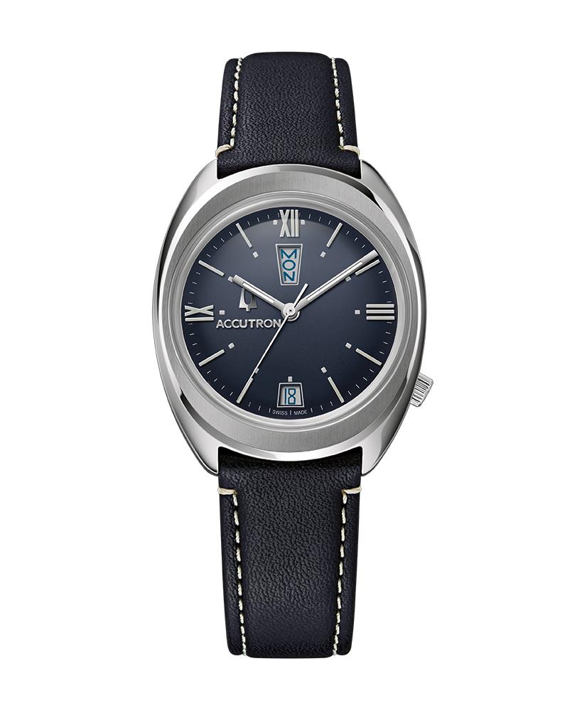 Accutron Legacy Collection Automatic Watch, Dark Blue Dial with Dark Blue Leather Strap