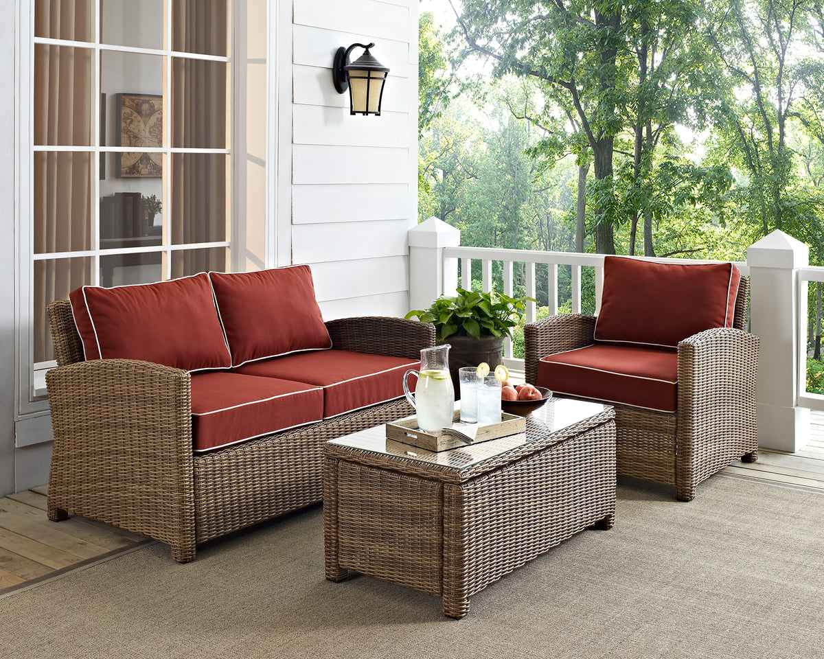 Crosley Outdoor Bradenton 3Pc Wicker Outdoor Loveseat Patio Furniture Set