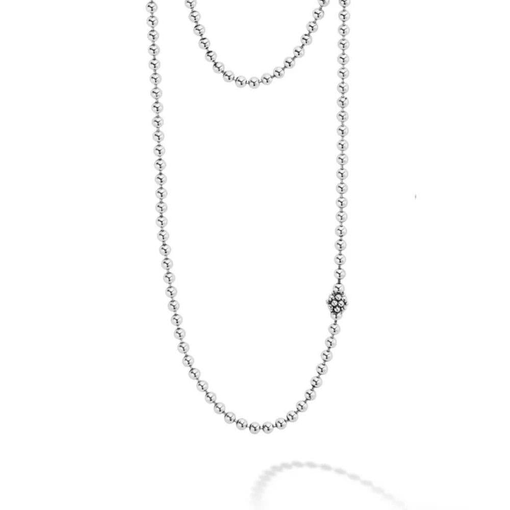 Lagos Long Silver Caviar Beaded Necklace Size 36"