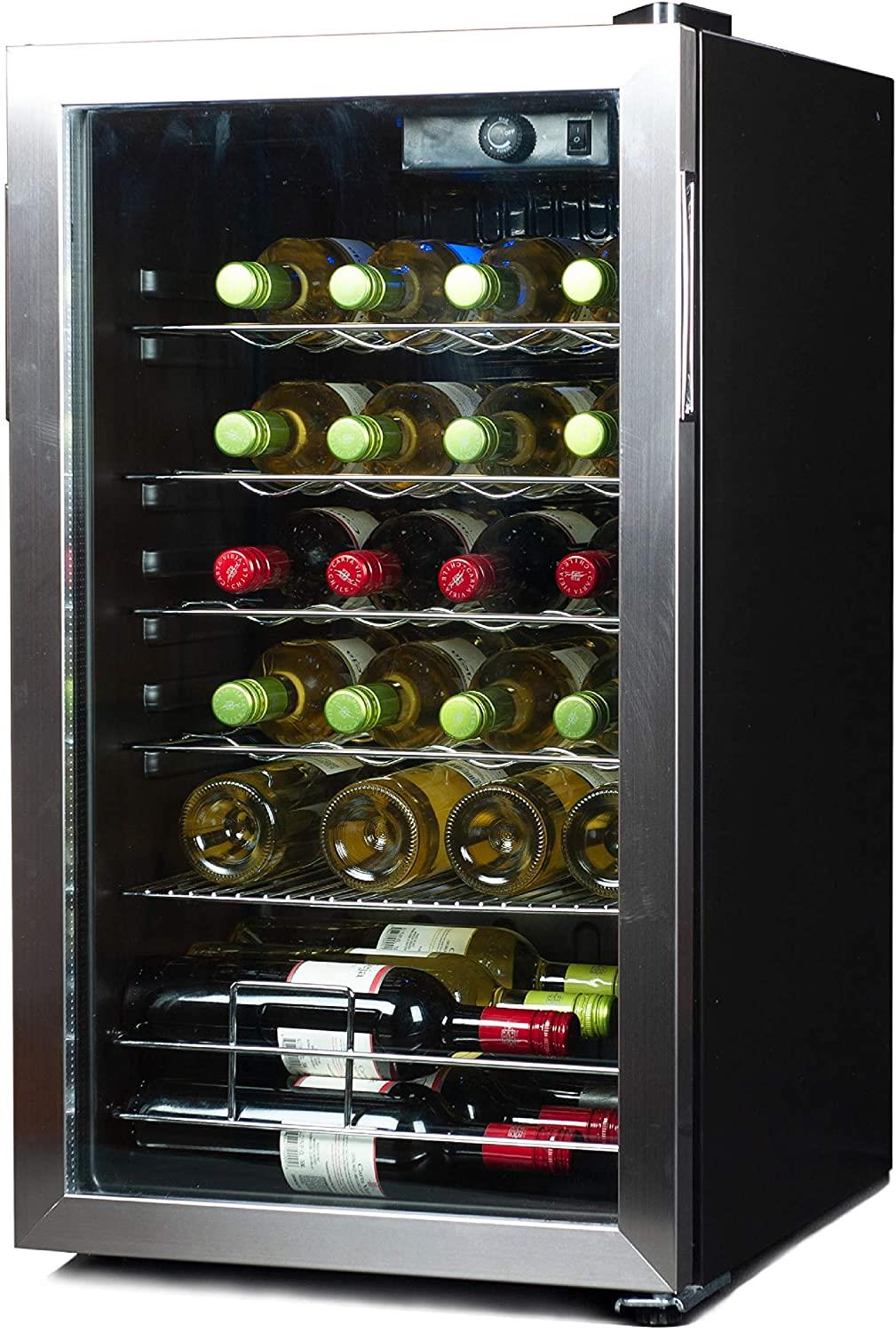 BLACK+DECKER Freestanding Wine Fridge 26 Bottles, With Compressor Cooling & Chrome Shelving - Black