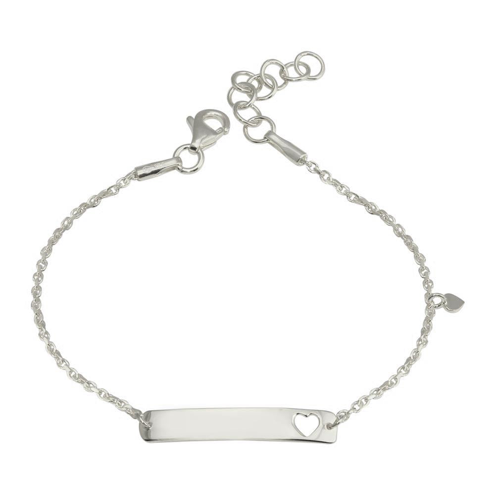 PARIKHS Rhodium Plated Dangling Heart Baby ID Bracelet in 925 Sterling Silver