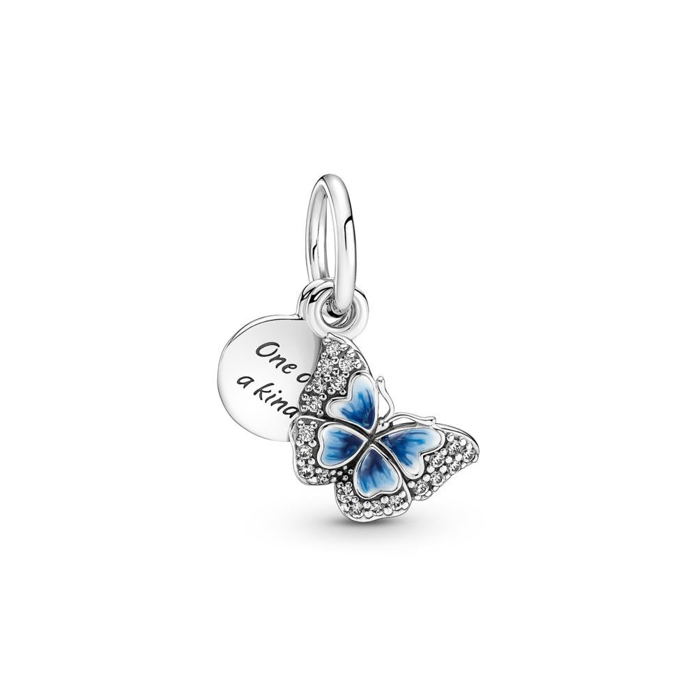 Pandora Blue Butterfly & Quote Double Dangle Cha