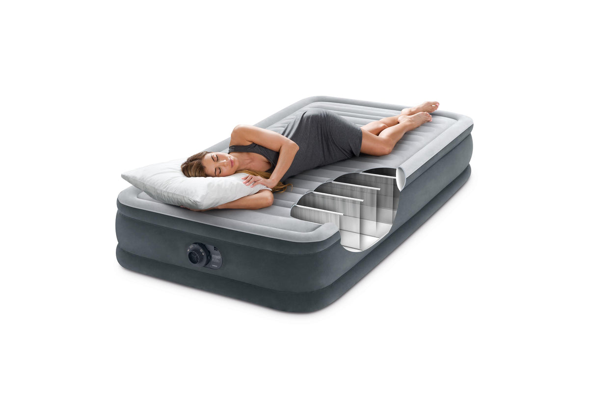 Intex Dura-Beam Deluxe Comfort-Plush Air Mattress 13" Twin w/ Built-In Electric Pump