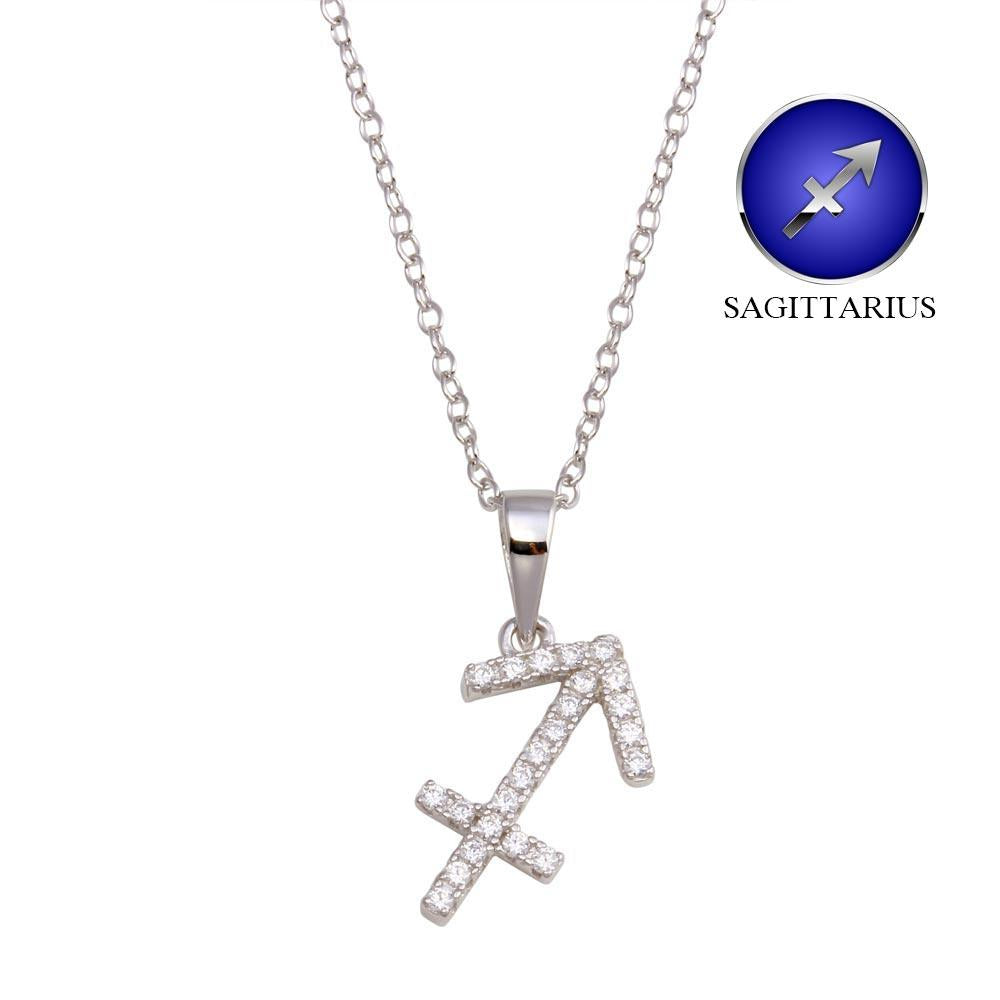 PARIKHS Rhodium Plated Sagittarius CZ Zodiac Sign Necklace in 925 Sterling Silver