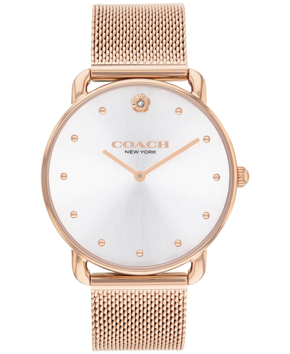 Coach Elliot Ladies. Rose Gold Plated Case. Silver/White Dial. Rose Gold Plated Mesh bracelet.