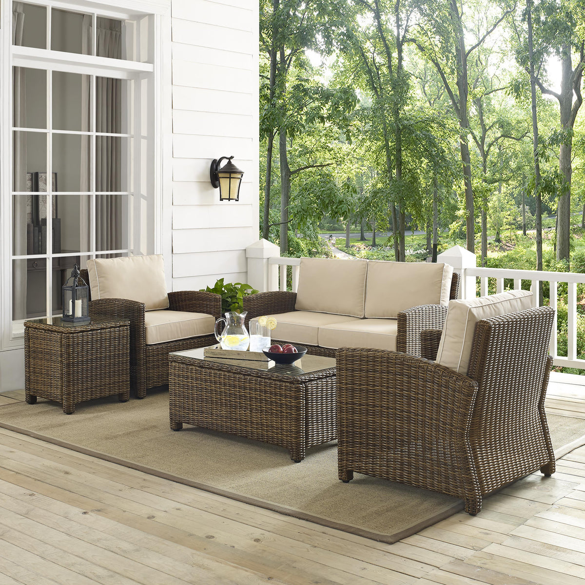Crosley Outdoor Bradenton 5Pc Wicker Outdoor Loveseat Patio Furniture Set