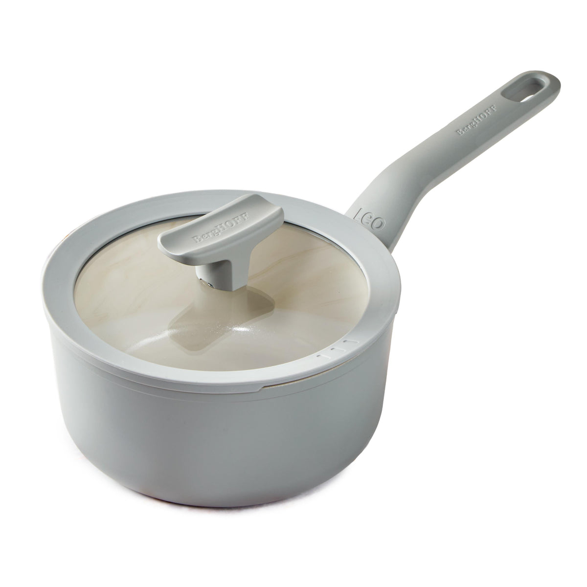 BergHOFF Leo Balance NS Ceramic Saucepan 7", 2.1qt. With Glass Lid, Recycled Aluminum, Moonmist
