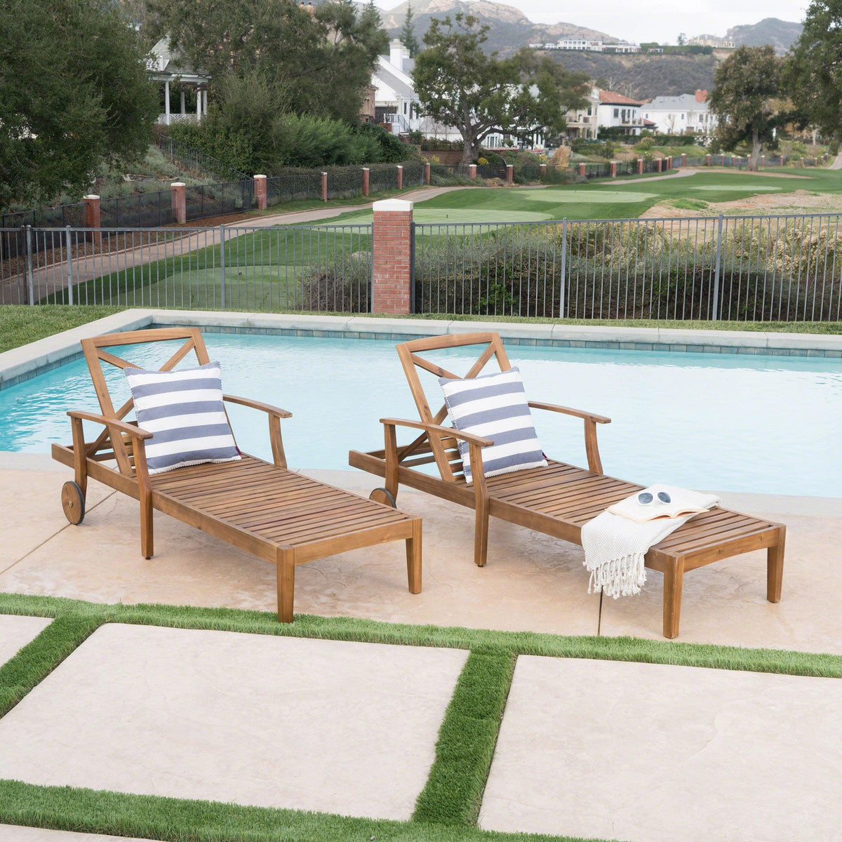 Stark Home Perla Outdoor Acacia Wood Chaise Lounge Set (2)