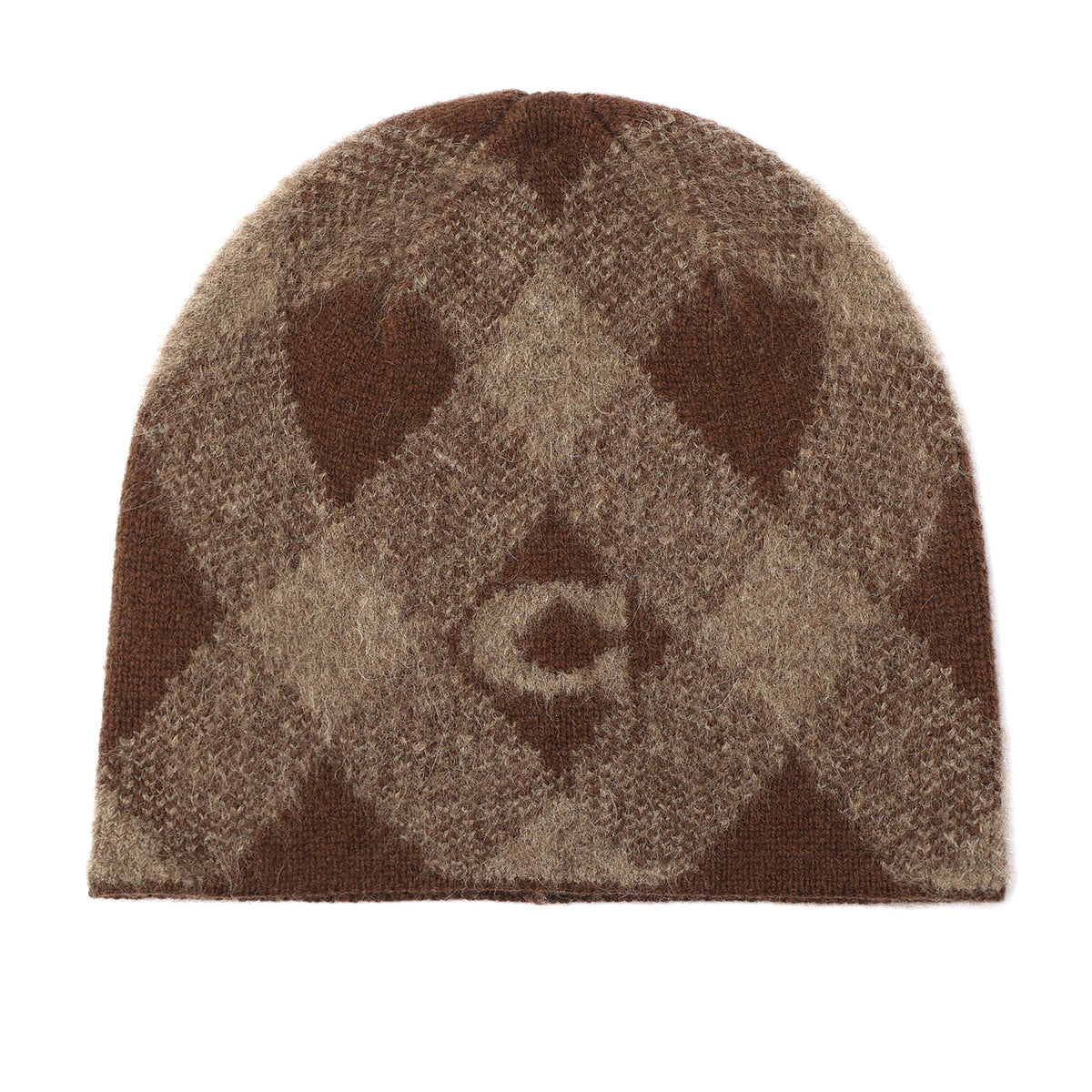 COACH Argyle Knit Beanie - Grey/Brown