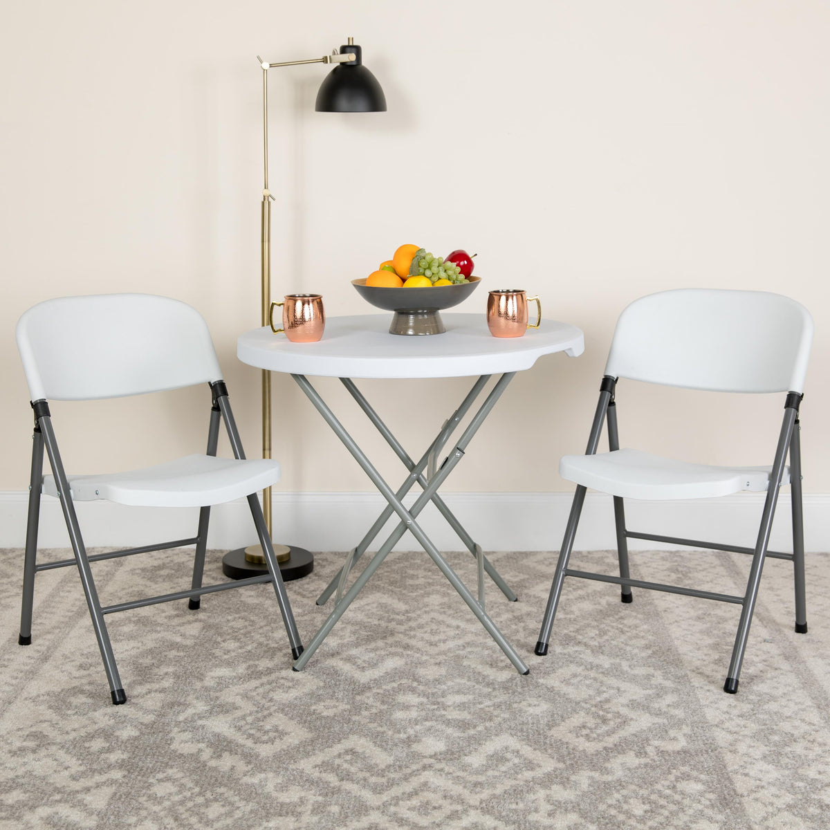 Flash Furniture 2Pack 330 lb. Capacity White Plastic Folding Chair with Gray Frame