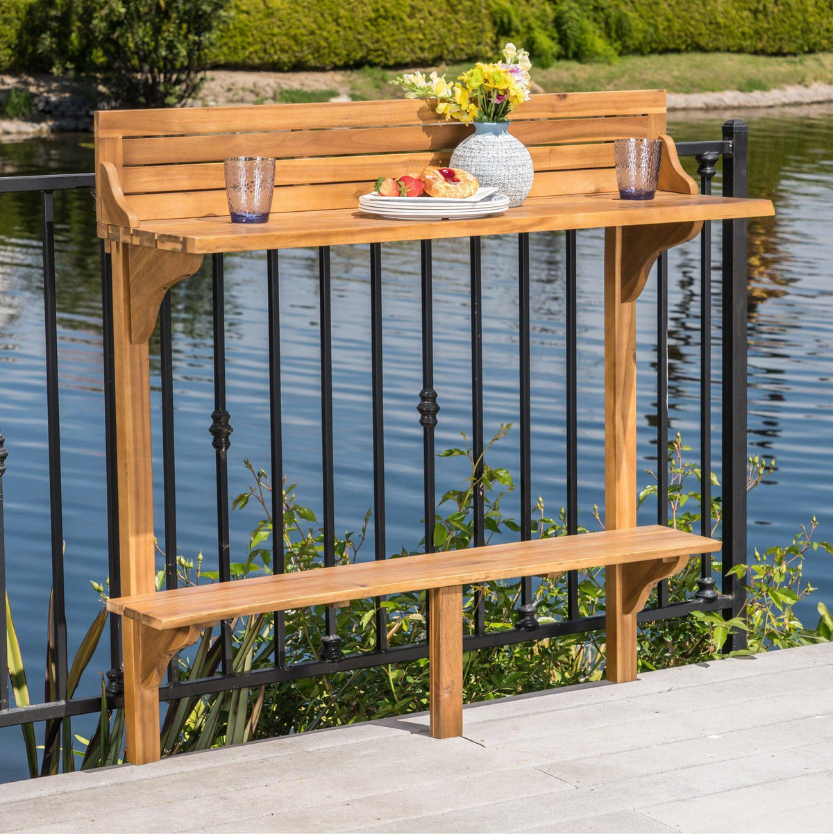 Stark Home Caribbean Outdoor Acacia Wood Balcony Bar Table