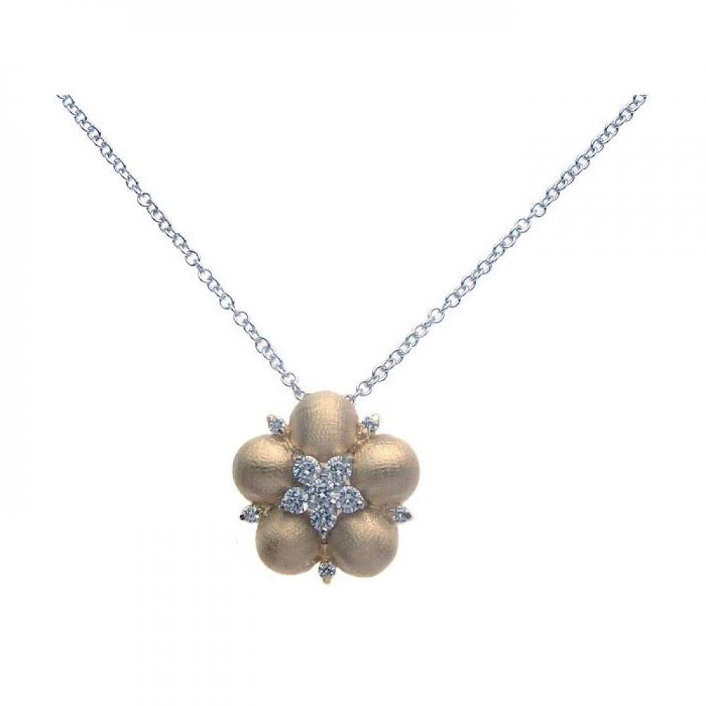 PARIKHS Gold Rhodium Plated Flower CZ Necklace in 925 Sterling Silver