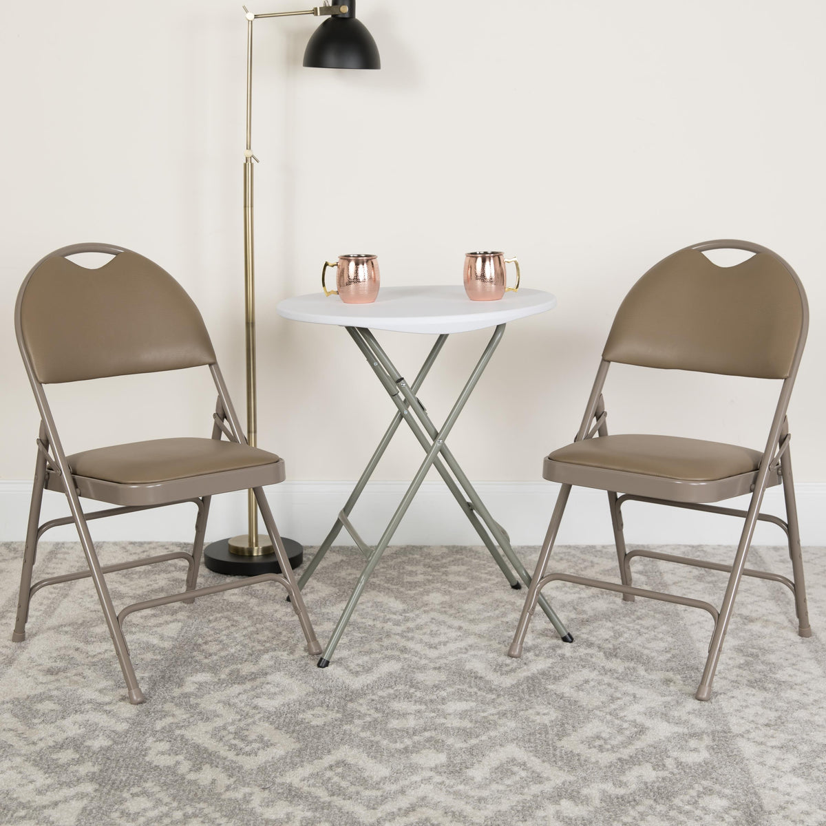 Flash Furniture Ultra-Premium Triple Braced Gray Vinyl Folding Chair with Easy-Carry Handle