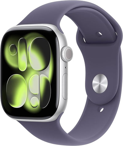 Apple Watch Series 11 GPS 46mm Silver Aluminum Case with Purple Fog Sport Band - S/M