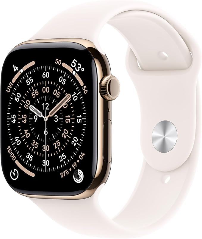 Apple Watch Series 11 GPS + Cellular 46mm Gold Titanium Case with Light Blush Sport Band - M/L