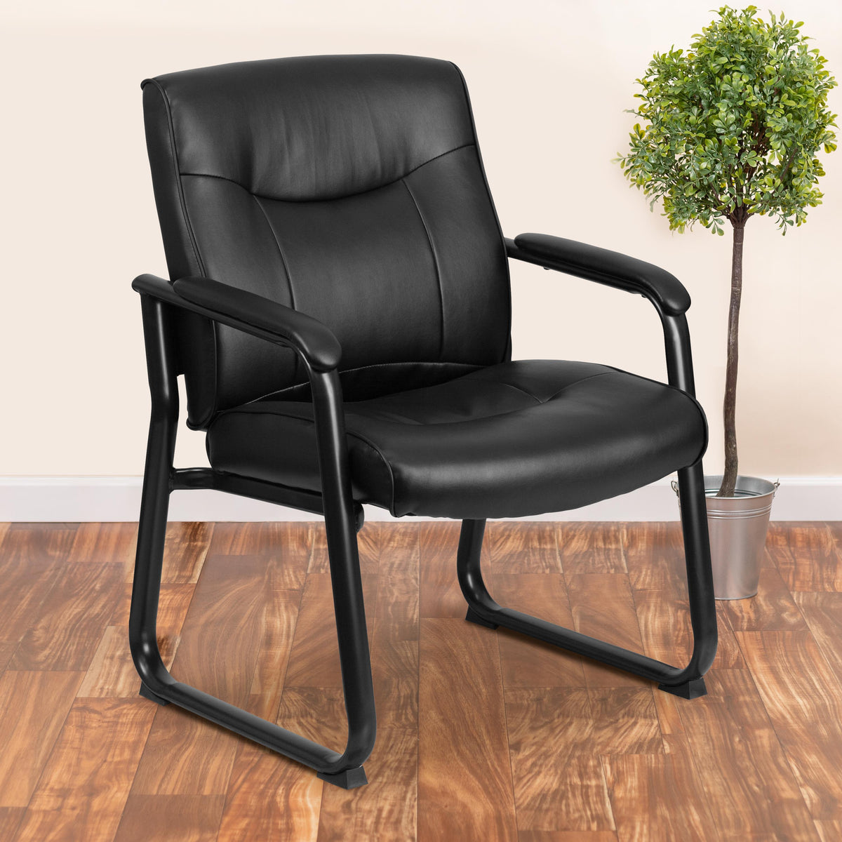 Flash Furniture Big & Tall 500 lb. Rated Black LeatherSoft Executive Reception Chair-Sled Base