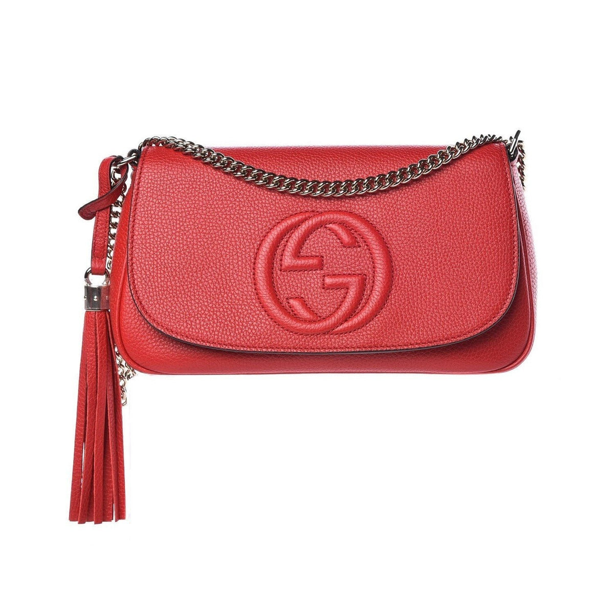 Gucci Soho Disco GG Tassel Chain Crossbody Flap Leather Bag Red