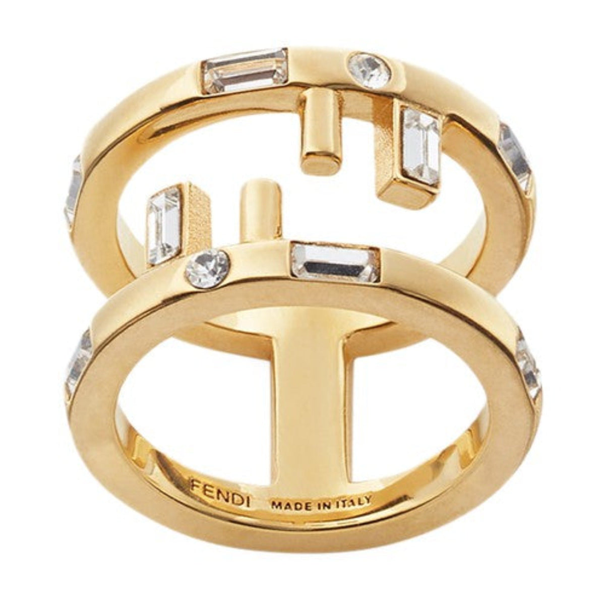 Fendi First Gold Finish Metal and White Crystal Small Fashion Ring