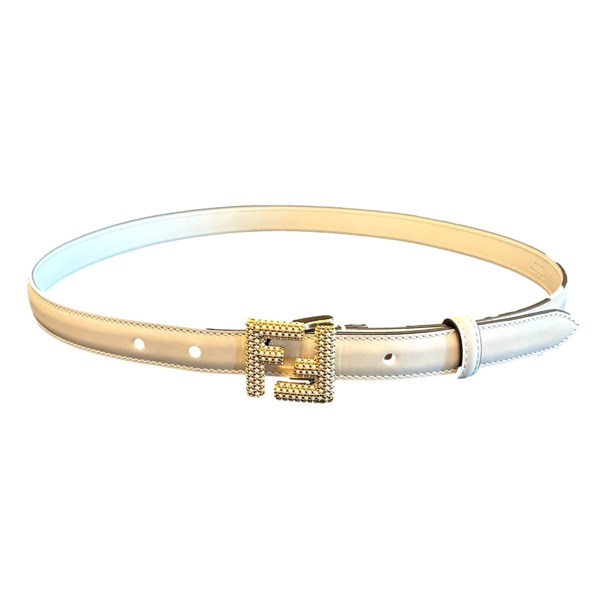 Fendi FF Studded Skinny Ivory Latte Belt Size 85