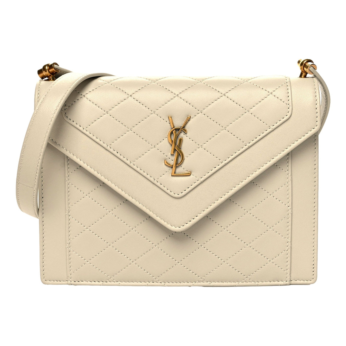 Saint Laurent Gabby Quilted Ivory Crema Lambskin Shoulder Bag