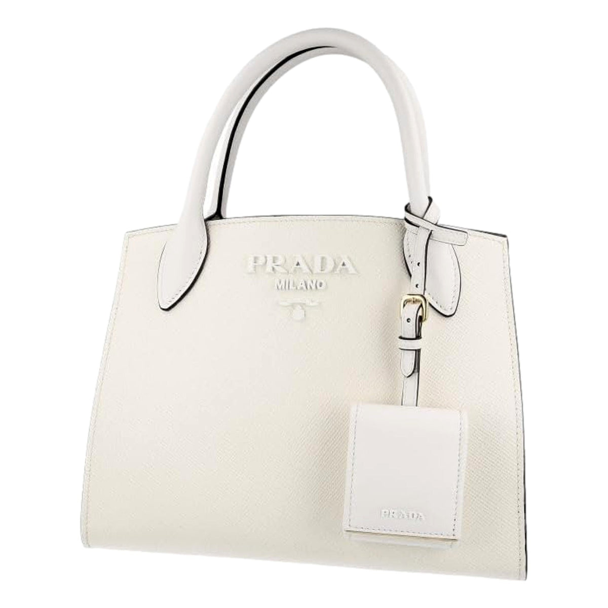 Prada Saffiano Leather Monochrome Bianco White Top Handle Handbag