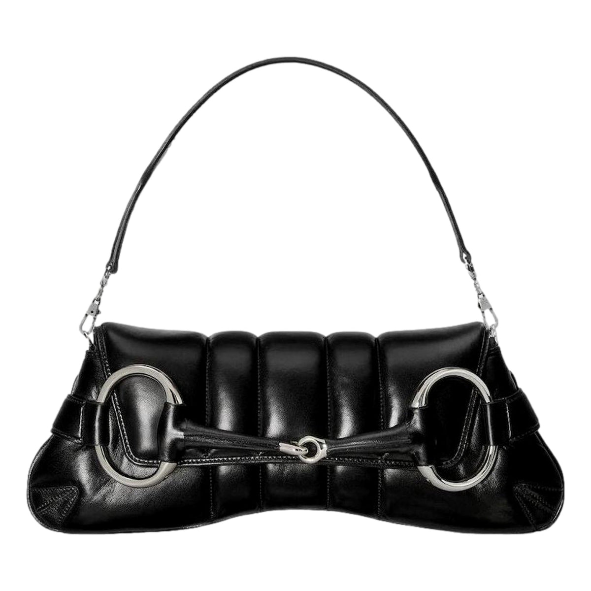 Gucci Horsebit Vertical Quilted Leather Medium Chain Shoulder Bag Black
