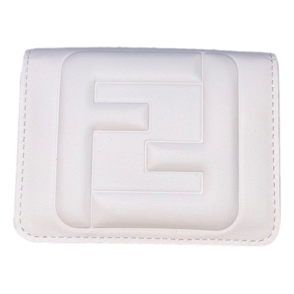 Fendi FF Cube Embossed Logo Bianco Ice White Leather Trifold
