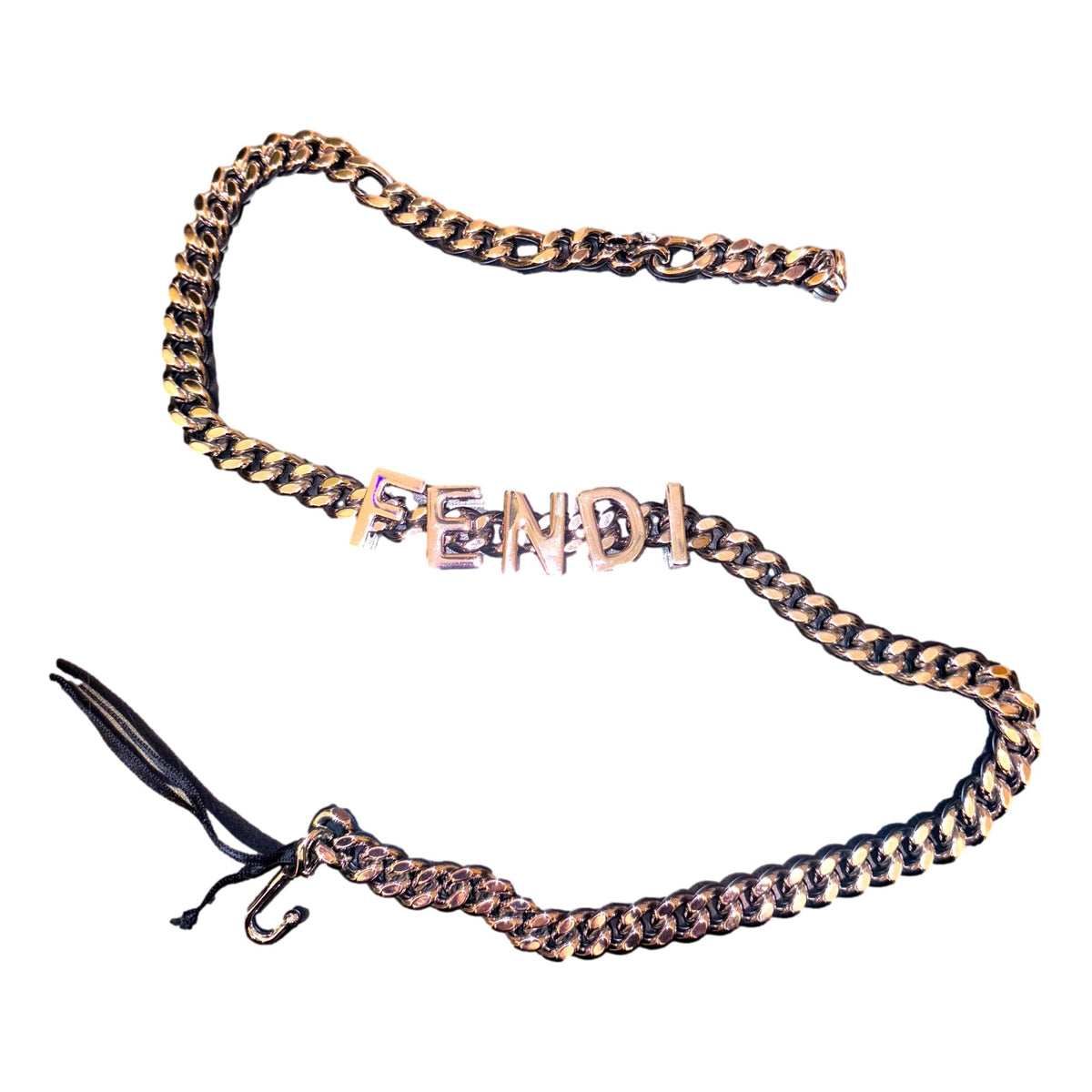 Fendi Lettering Silver Chain Statement Belt Size 65