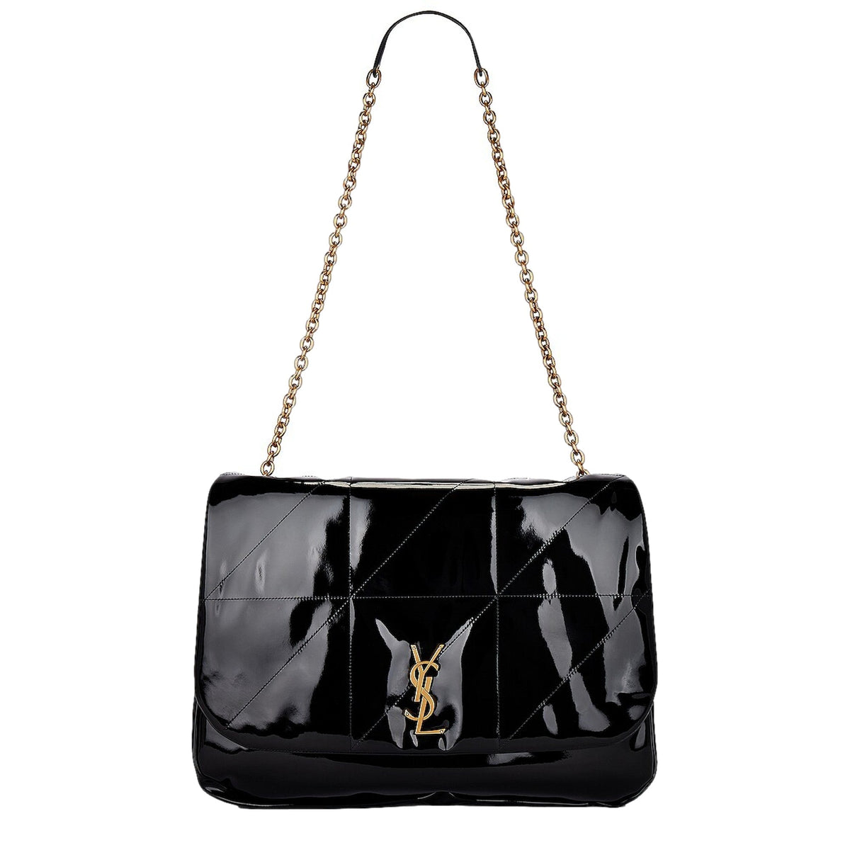 Saint Laurent Jamie YSL Black Patent Leather Chain Strap Large Shoulder Bag