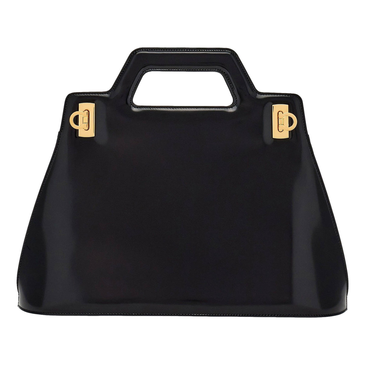 Ferragamo Wanda Black Patent Leather Top Handle Handbag