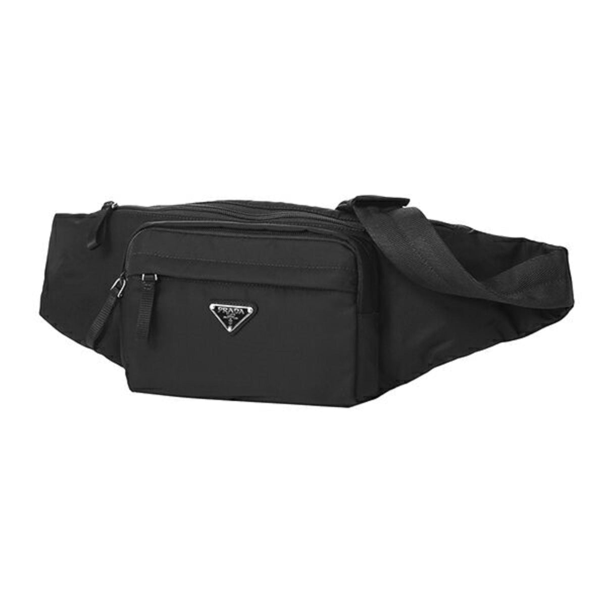 Prada Marsupio Tessuto Nylon Triangle Logo Black Adjustable Belt Bag
