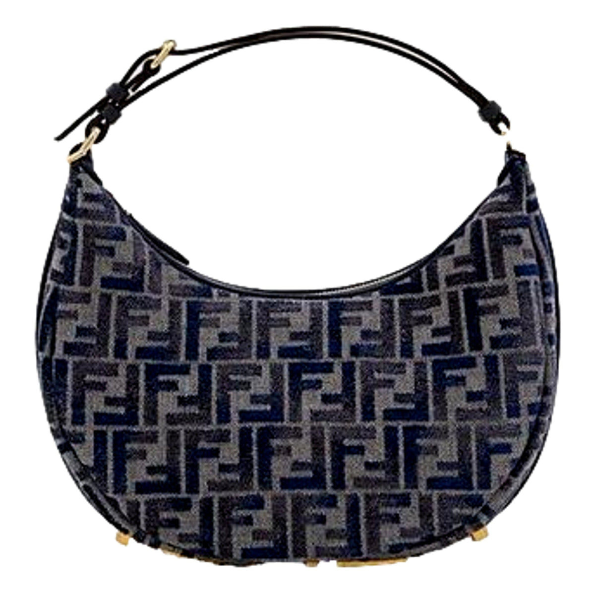 Fendi Fendigraphy Jaquard Canvas Leather Blue Hobo Bag